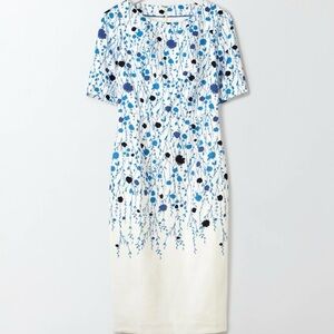 Boden Women 8 R Cream Blue Floral Fitted Knit Sheath Dress